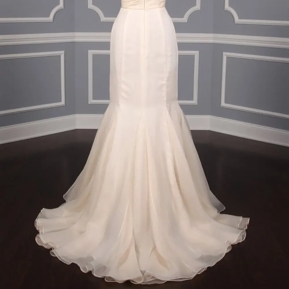 Anne Barge Firebird Strapless Blush Mermaid Organza Lace Wedding Dress Gown 4 - Picture 11 of 13